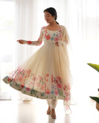 Elegant Floral Anarkali Dress with Sheer Dupatta