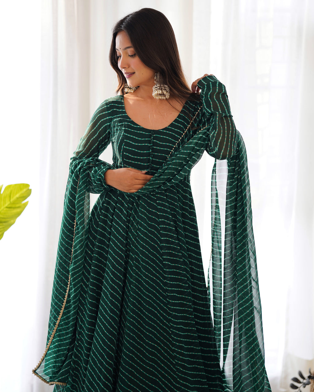 Pure Soft Fox Georgette Anarkali Suit Set With Huge Flair, Dupatta & Pant