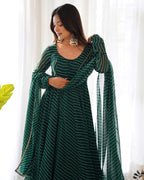 Pure Soft Fox Georgette Anarkali Suit Set With Huge Flair, Dupatta & Pant