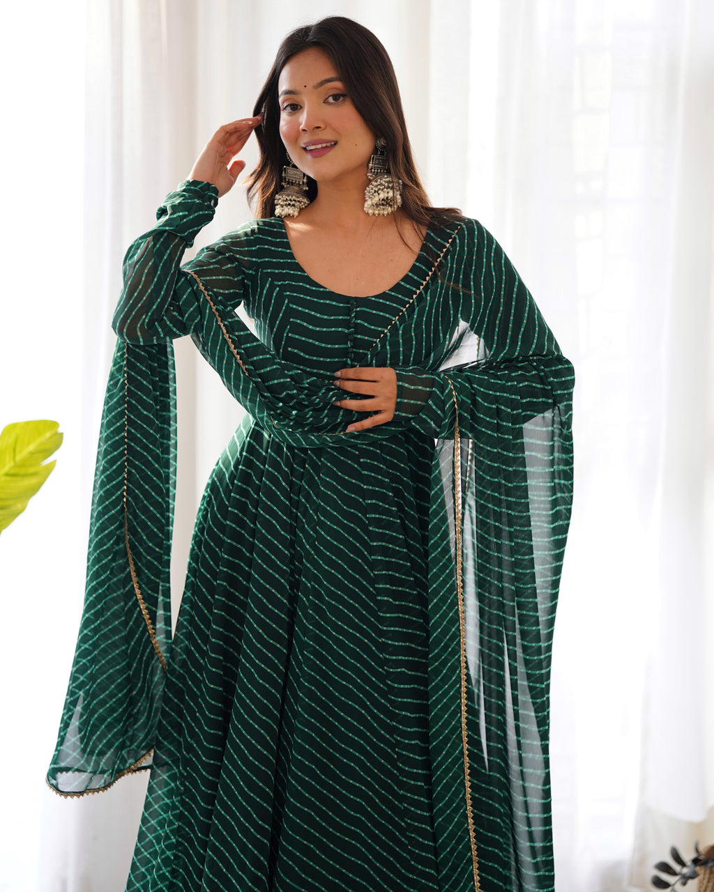 Pure Soft Fox Georgette Anarkali Suit Set With Huge Flair, Dupatta & Pant