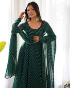 Pure Soft Fox Georgette Anarkali Suit Set With Huge Flair, Dupatta & Pant