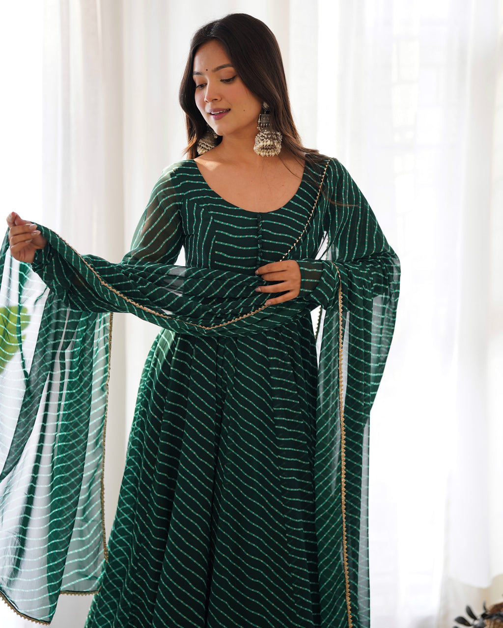 Pure Soft Fox Georgette Anarkali Suit Set With Huge Flair, Dupatta & Pant