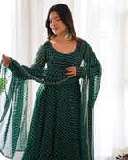 Pure Soft Fox Georgette Anarkali Suit Set With Huge Flair, Dupatta & Pant