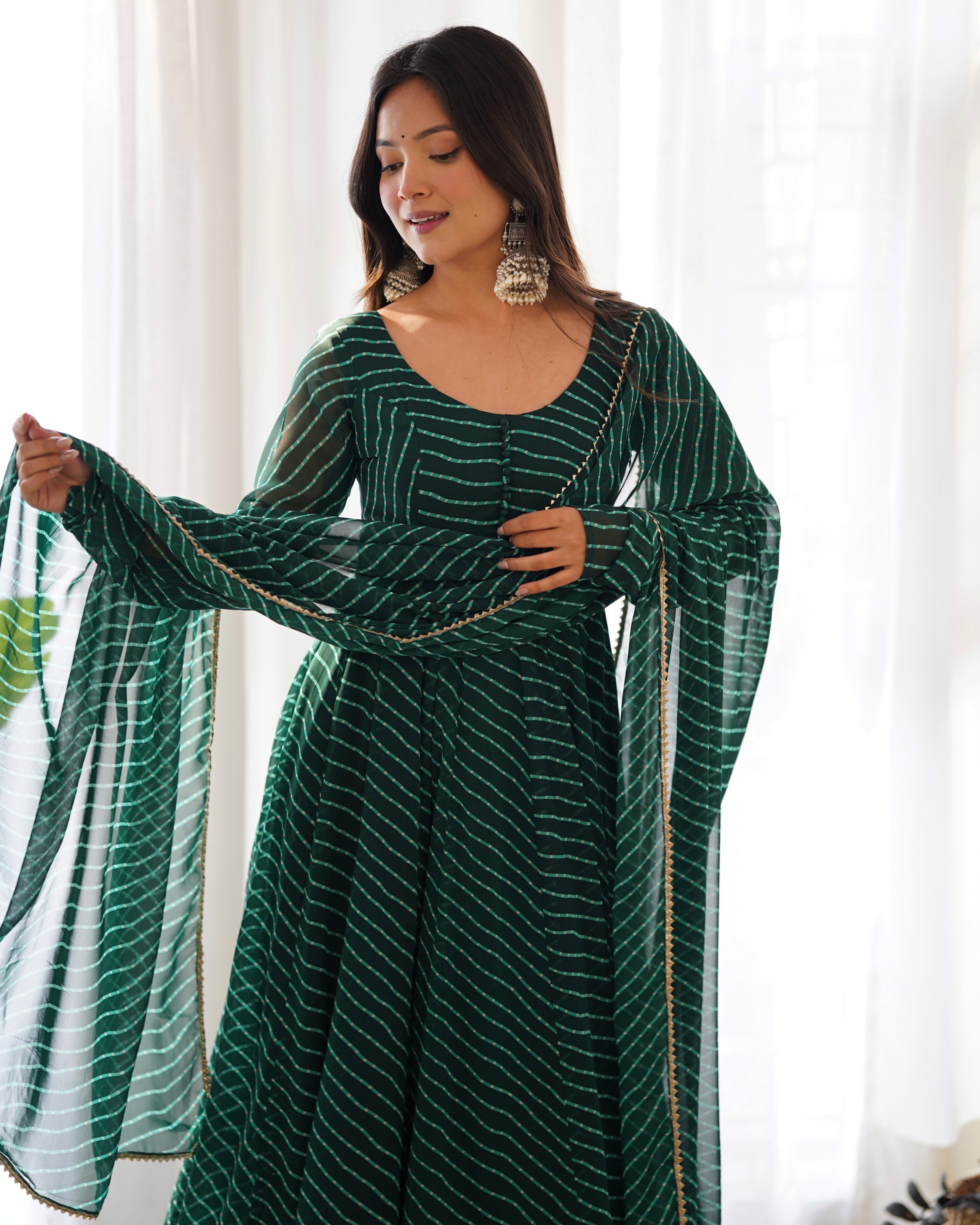 Pure Soft Fox Georgette Anarkali Suit Set With Huge Flair, Dupatta & Pant