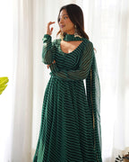 Pure Soft Fox Georgette Anarkali Suit Set With Huge Flair, Dupatta & Pant