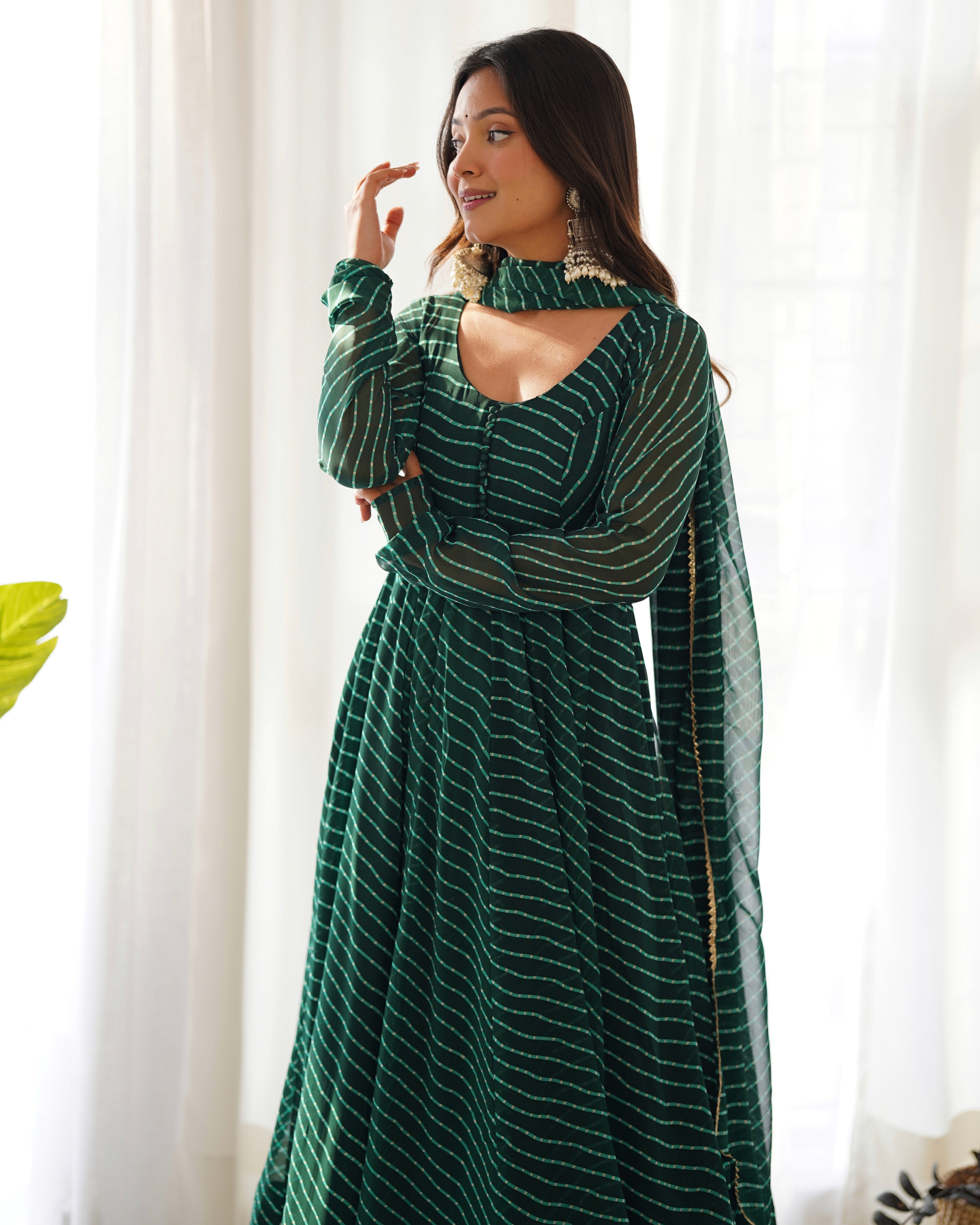 Pure Soft Fox Georgette Anarkali Suit Set With Huge Flair, Dupatta & Pant