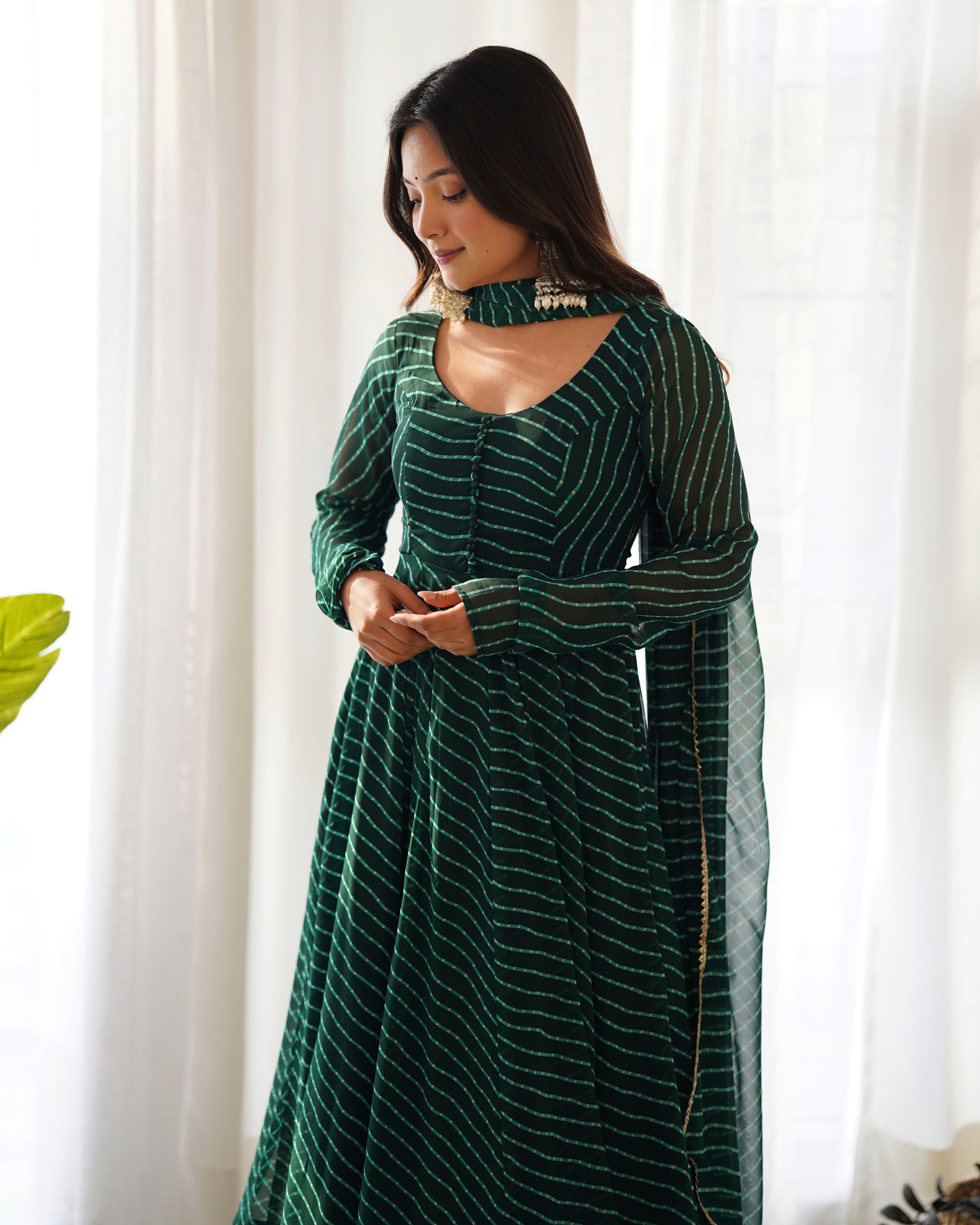 Pure Soft Fox Georgette Anarkali Suit Set With Huge Flair, Dupatta & Pant