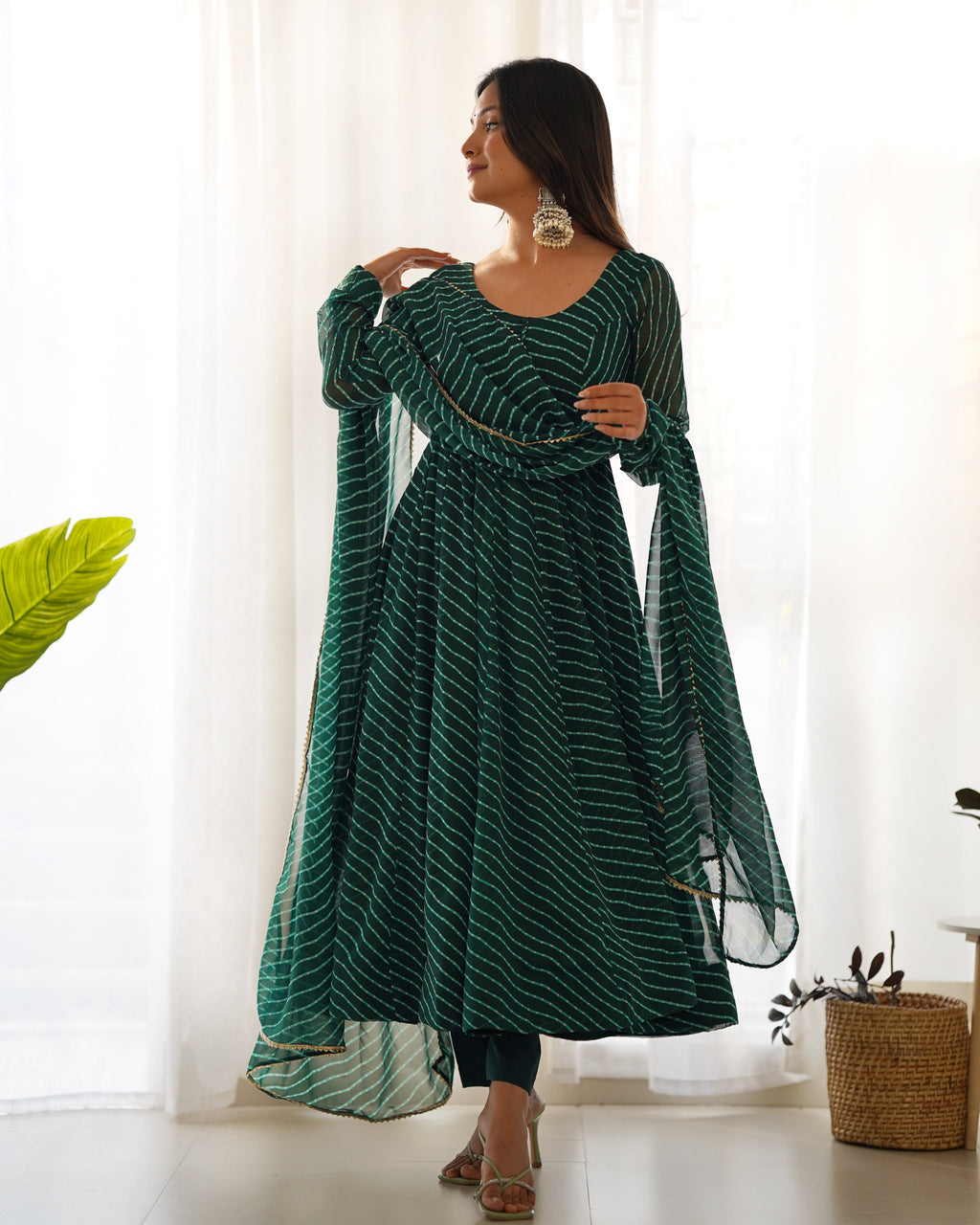 Pure Soft Fox Georgette Anarkali Suit Set With Huge Flair, Dupatta & Pant