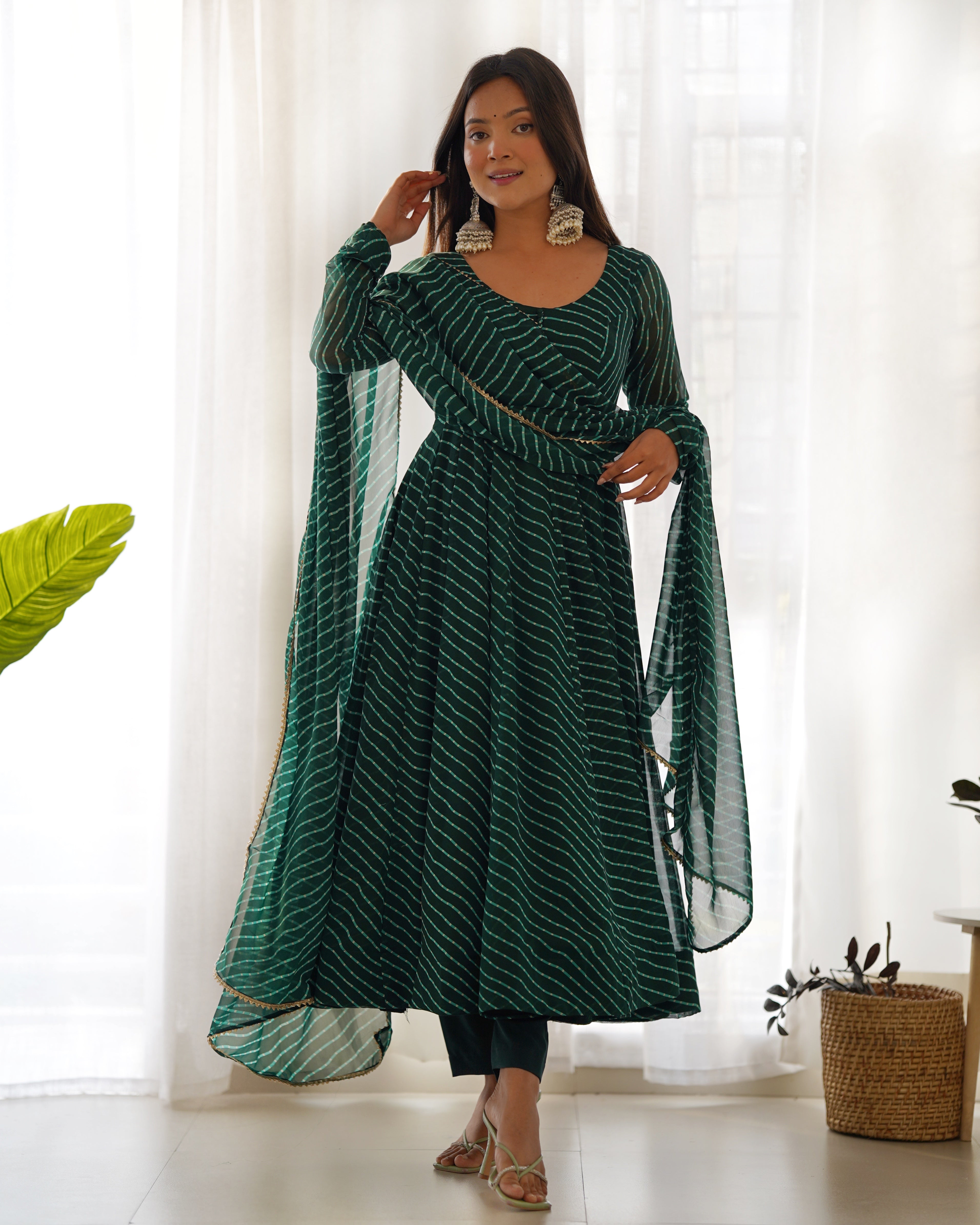 Pure Soft Fox Georgette Anarkali Suit Set With Huge Flair, Dupatta & Pant