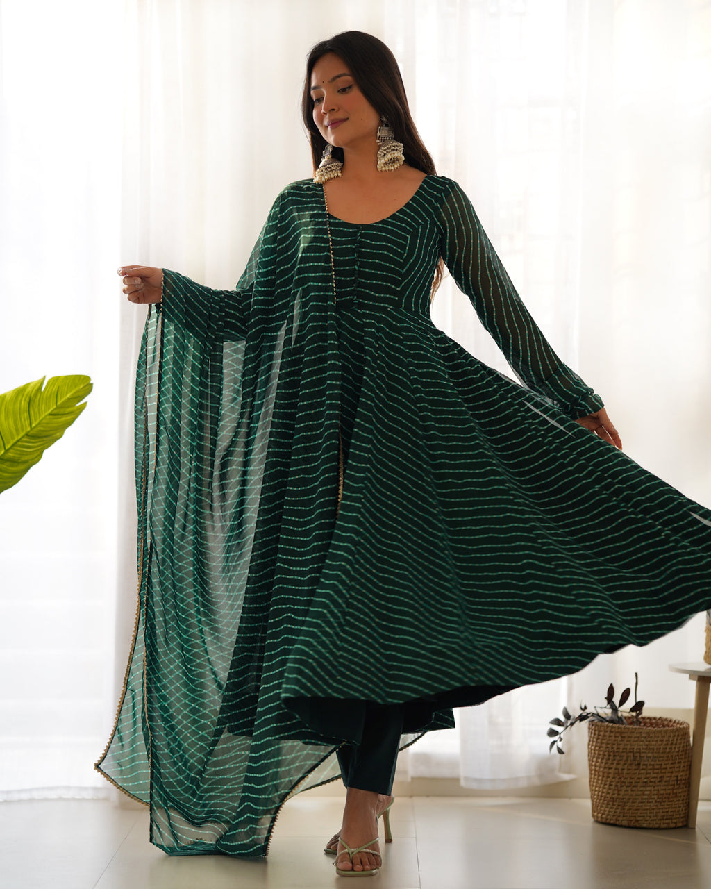 Pure Soft Fox Georgette Anarkali Suit Set With Huge Flair, Dupatta & Pant