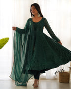 Pure Soft Fox Georgette Anarkali Suit Set With Huge Flair, Dupatta & Pant