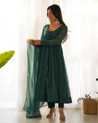 Pure Soft Fox Georgette Anarkali Suit Set With Huge Flair, Dupatta & Pant