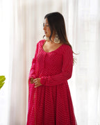 Pure Soft Fox Georgette Anarkali Suit Set With Huge Flair, Dupatta & Pant