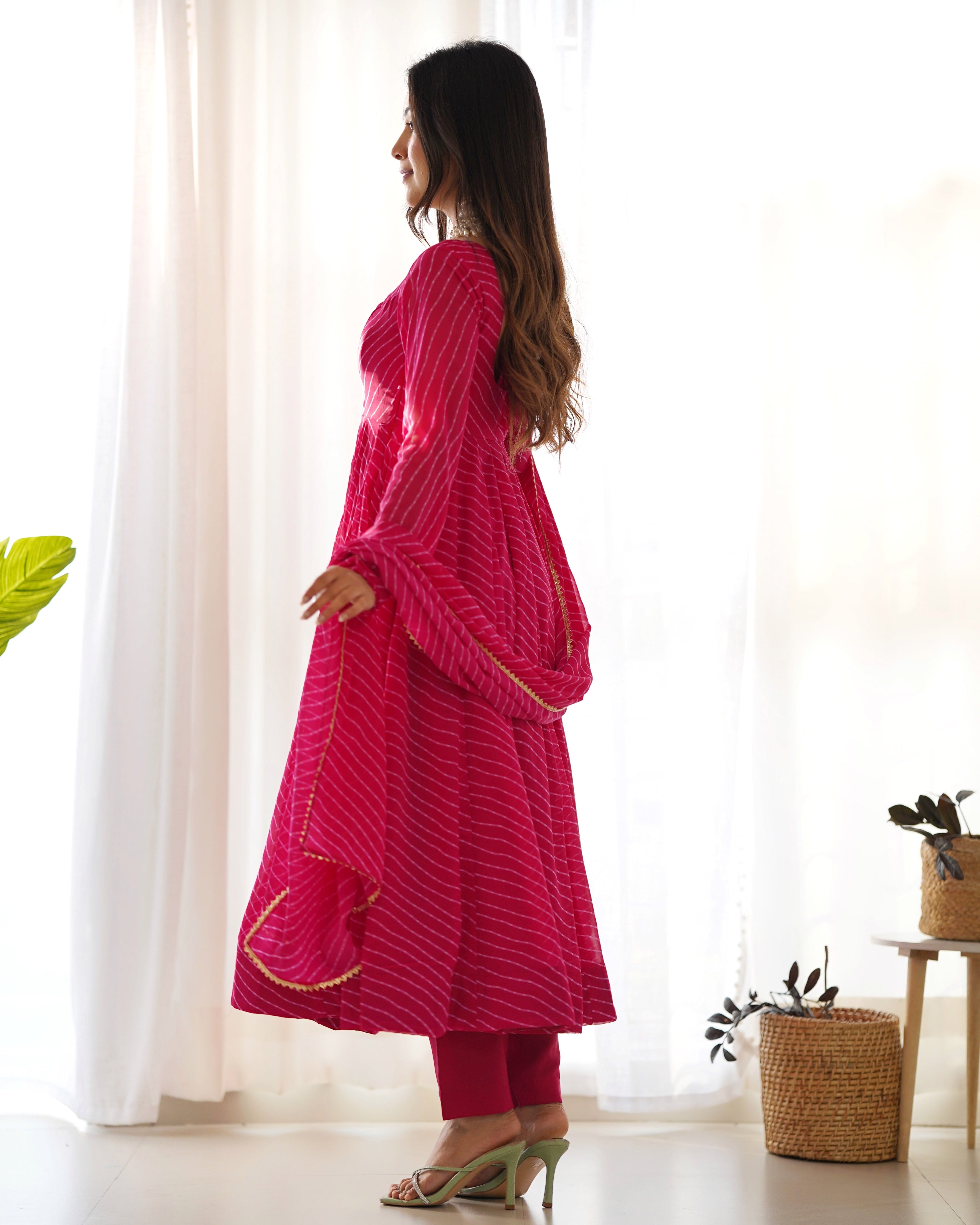 Pure Soft Fox Georgette Anarkali Suit Set With Huge Flair, Dupatta & Pant