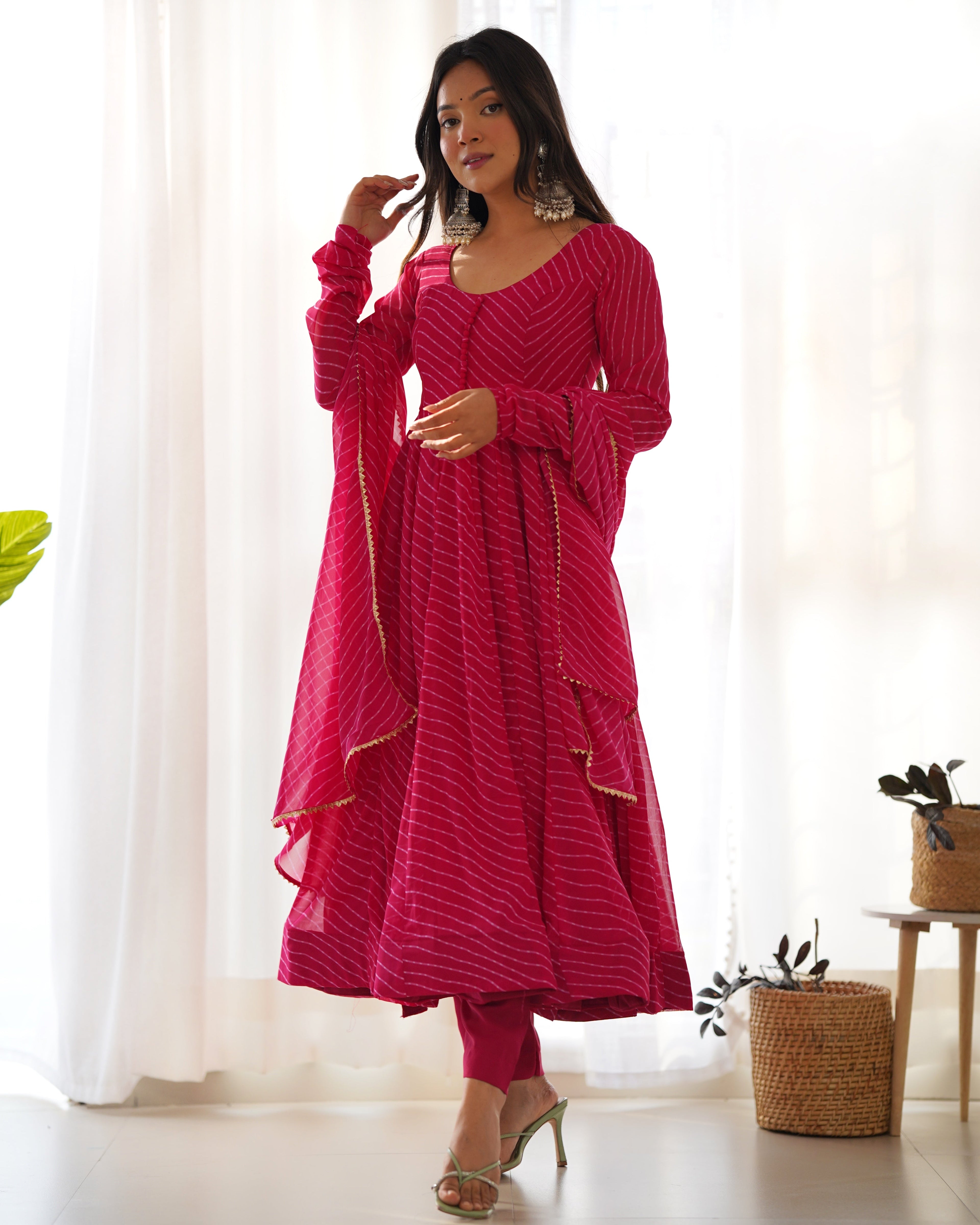 Pure Soft Fox Georgette Anarkali Suit Set With Huge Flair, Dupatta & Pant