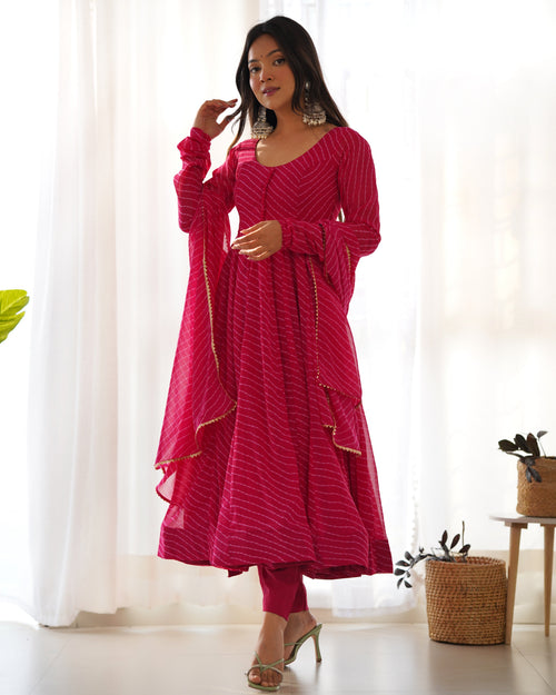 Pure Soft Fox Georgette Anarkali Suit Set With Huge Flair, Dupatta & Pant