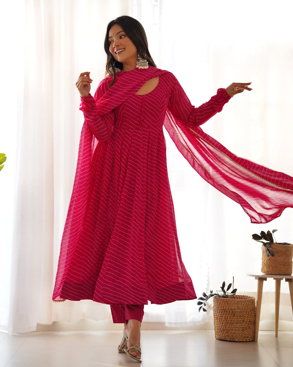 Pure Soft Fox Georgette Anarkali Suit Set With Huge Flair, Dupatta & Pant