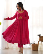 Pure Soft Fox Georgette Anarkali Suit Set With Huge Flair, Dupatta & Pant