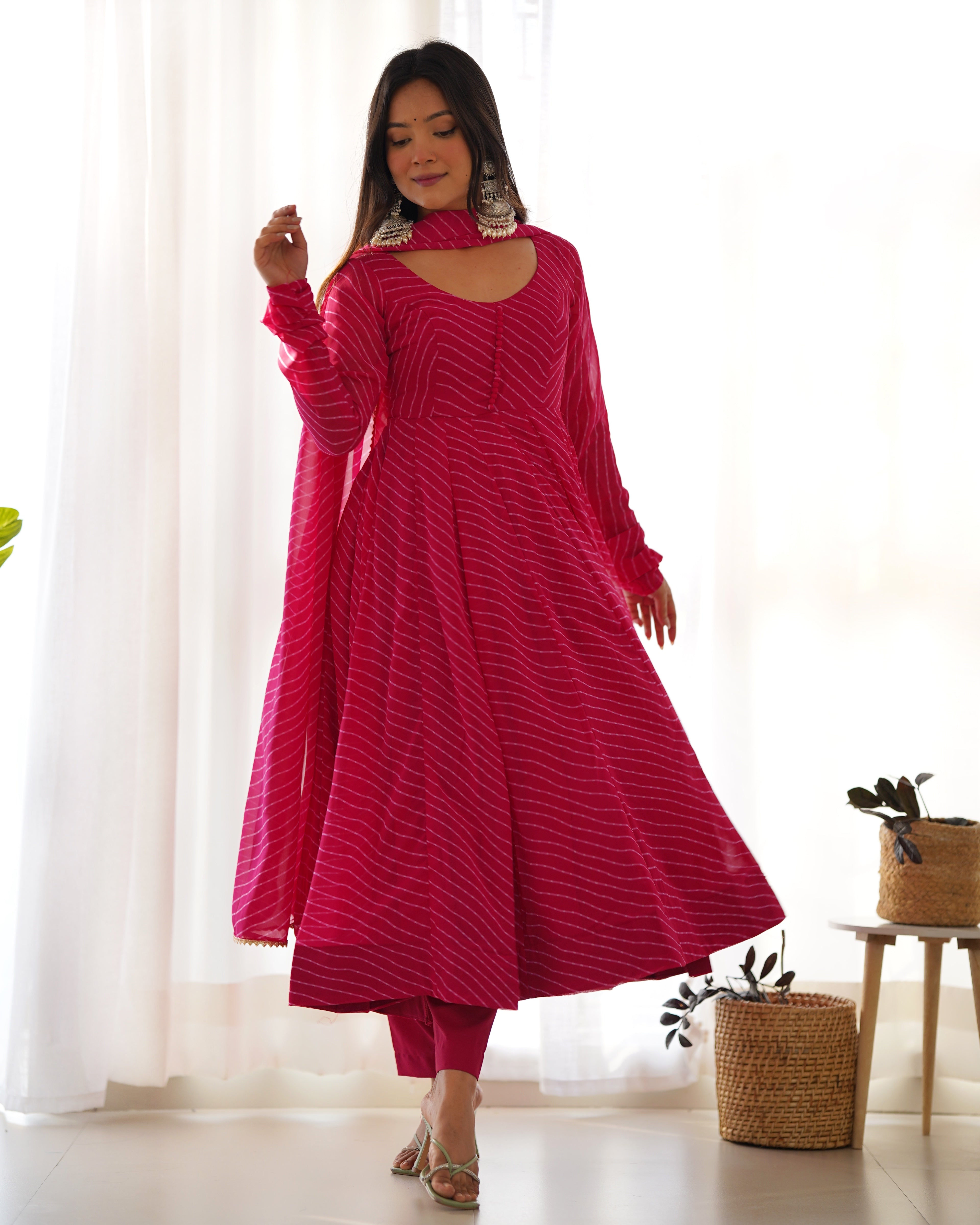 Pure Soft Fox Georgette Anarkali Suit Set With Huge Flair, Dupatta & Pant