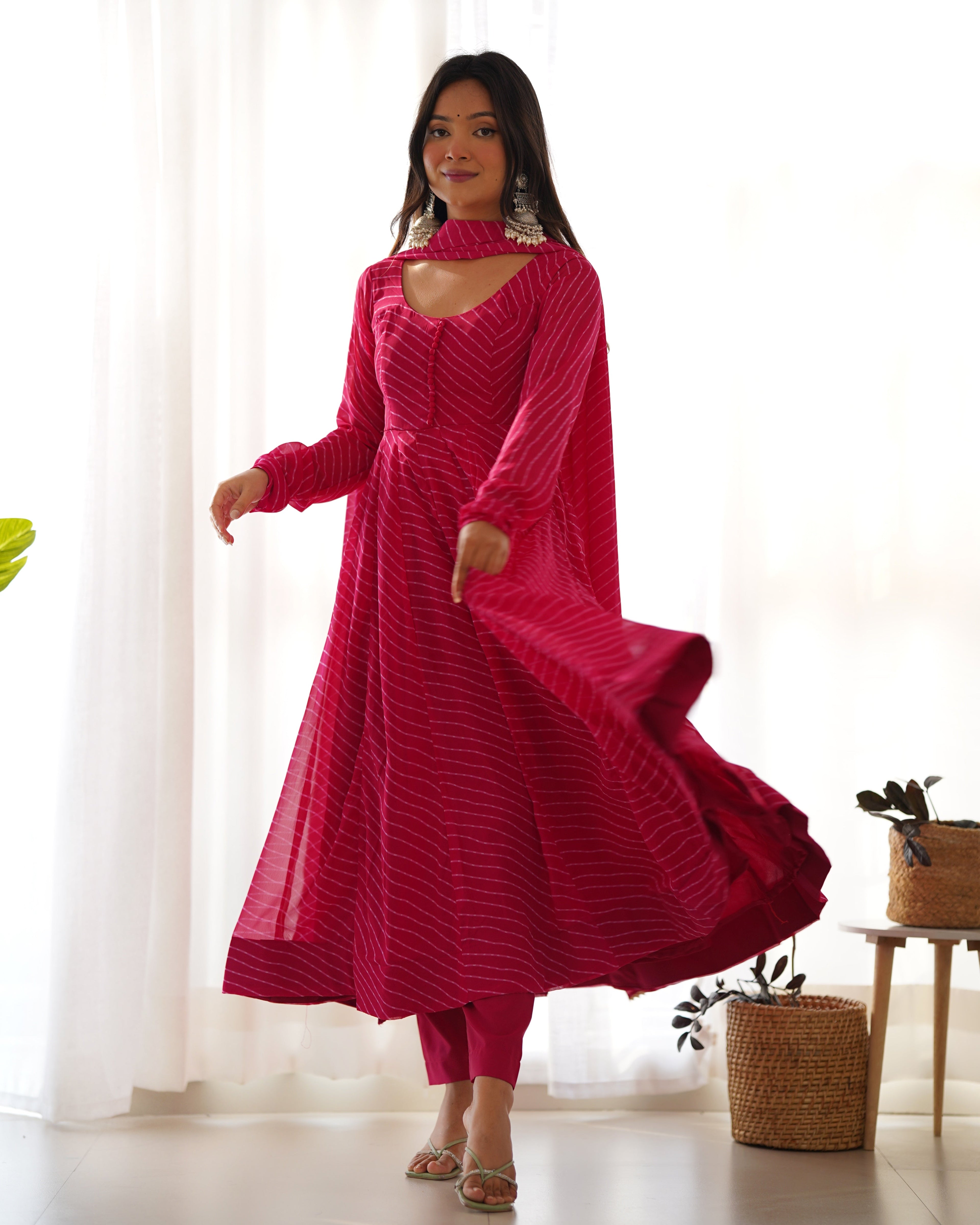Pure Soft Fox Georgette Anarkali Suit Set With Huge Flair, Dupatta & Pant