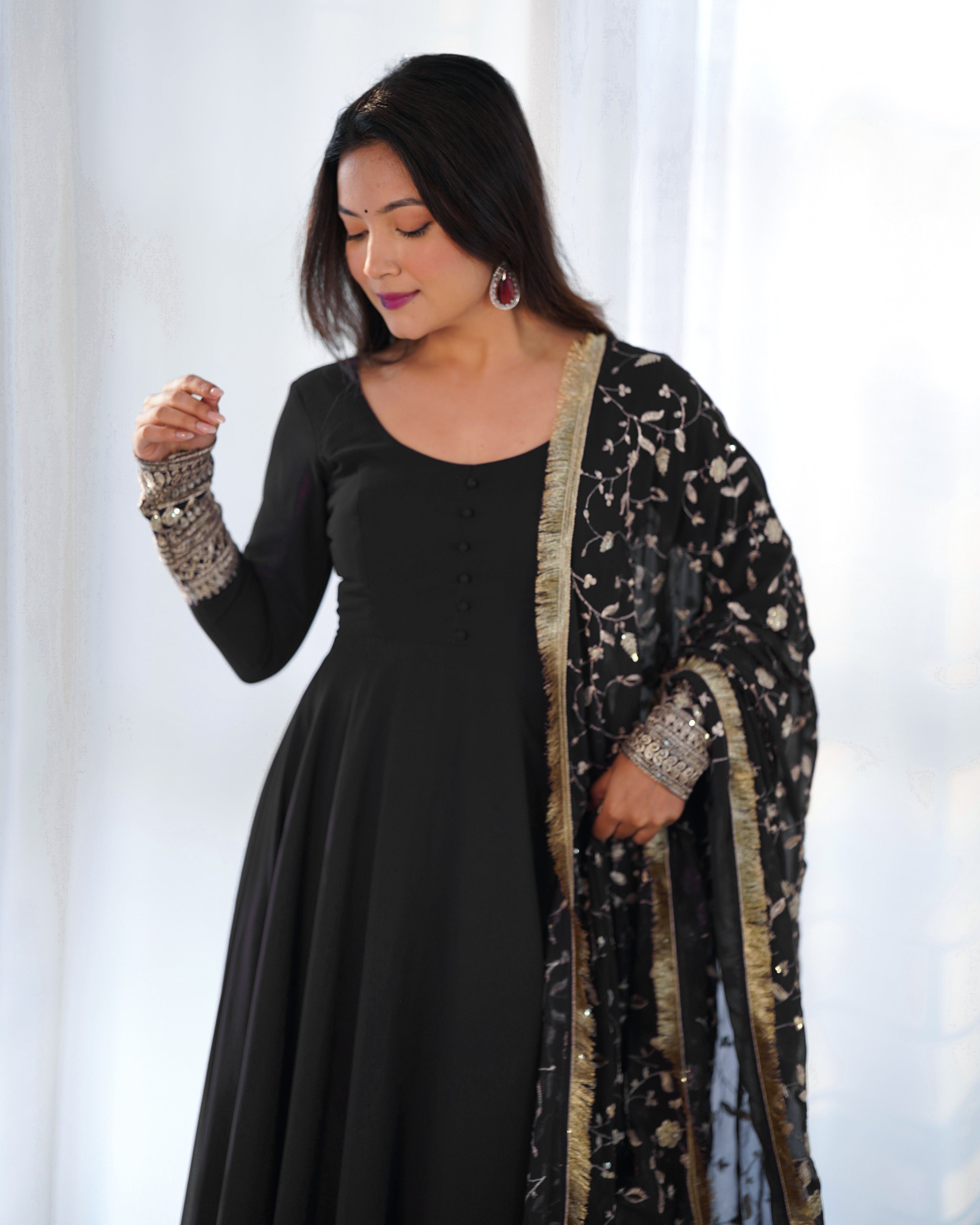 Pure Soft Fox Georgette Full Flair Gown Set With Dupatta & Pant