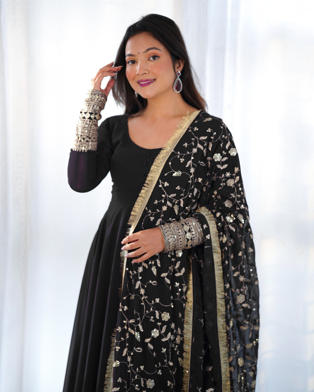 Pure Soft Fox Georgette Full Flair Gown Set With Dupatta & Pant