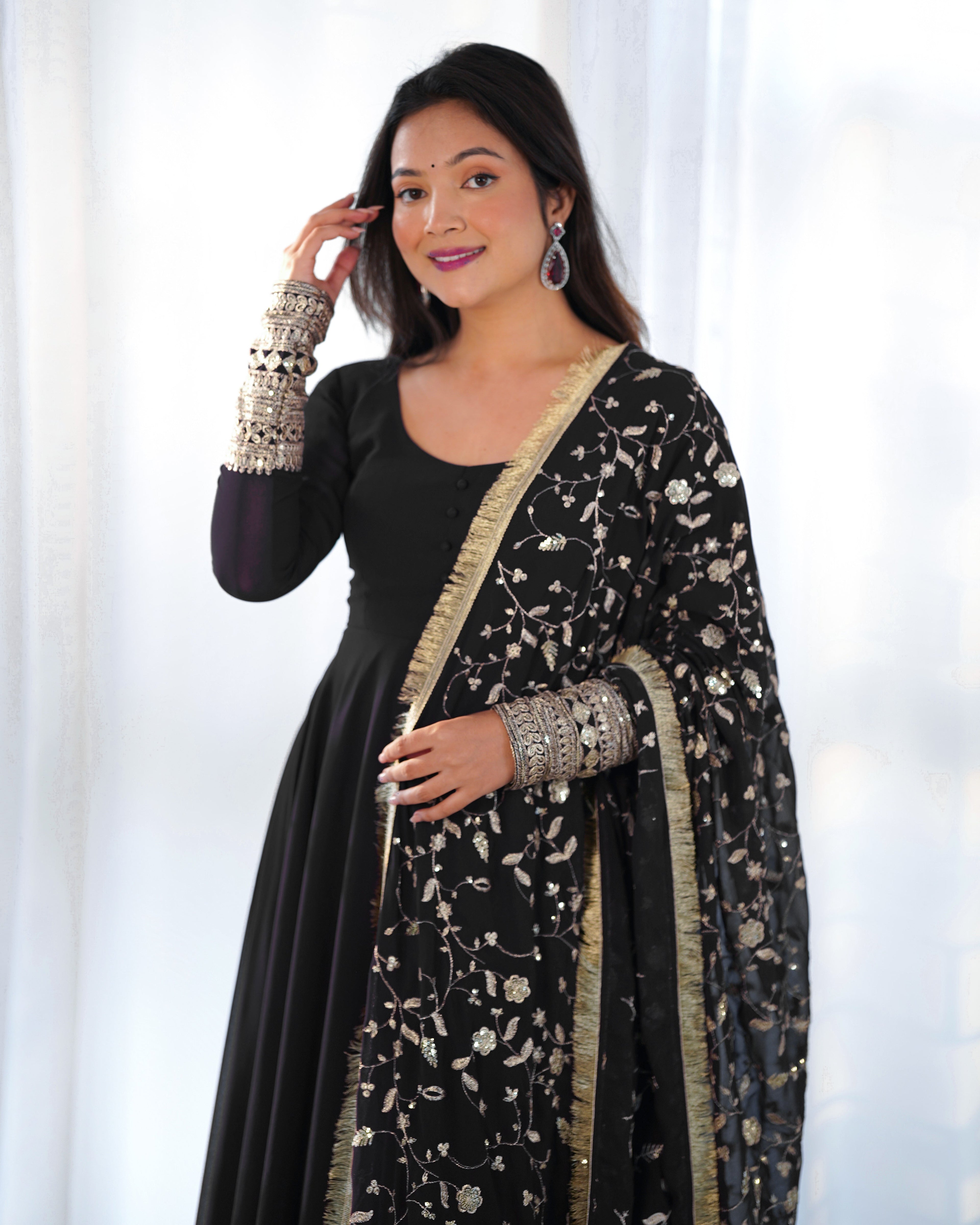 Pure Soft Fox Georgette Full Flair Gown Set With Dupatta & Pant