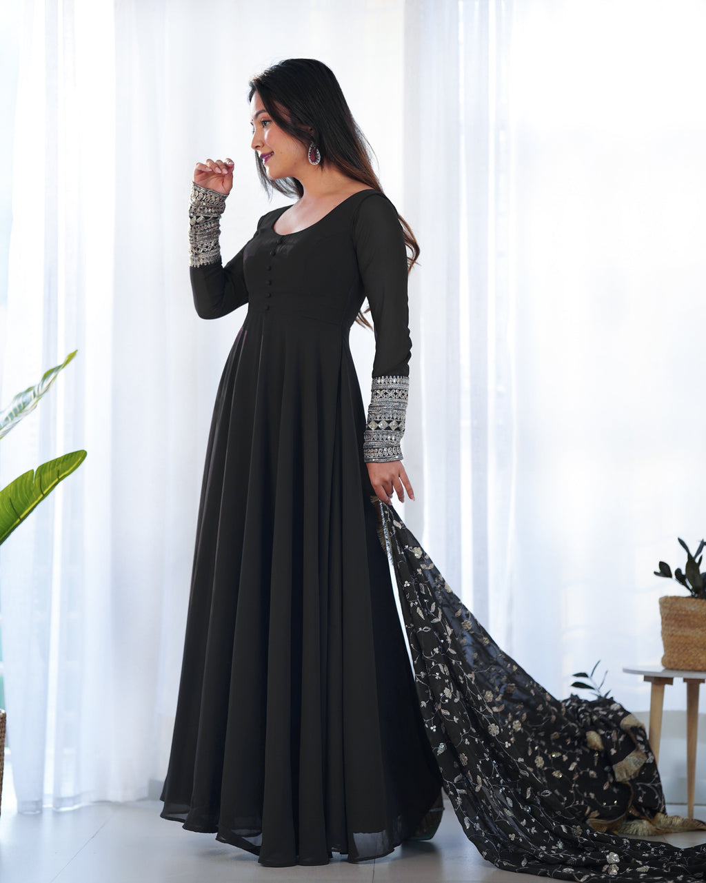 Pure Soft Fox Georgette Full Flair Gown Set With Dupatta & Pant