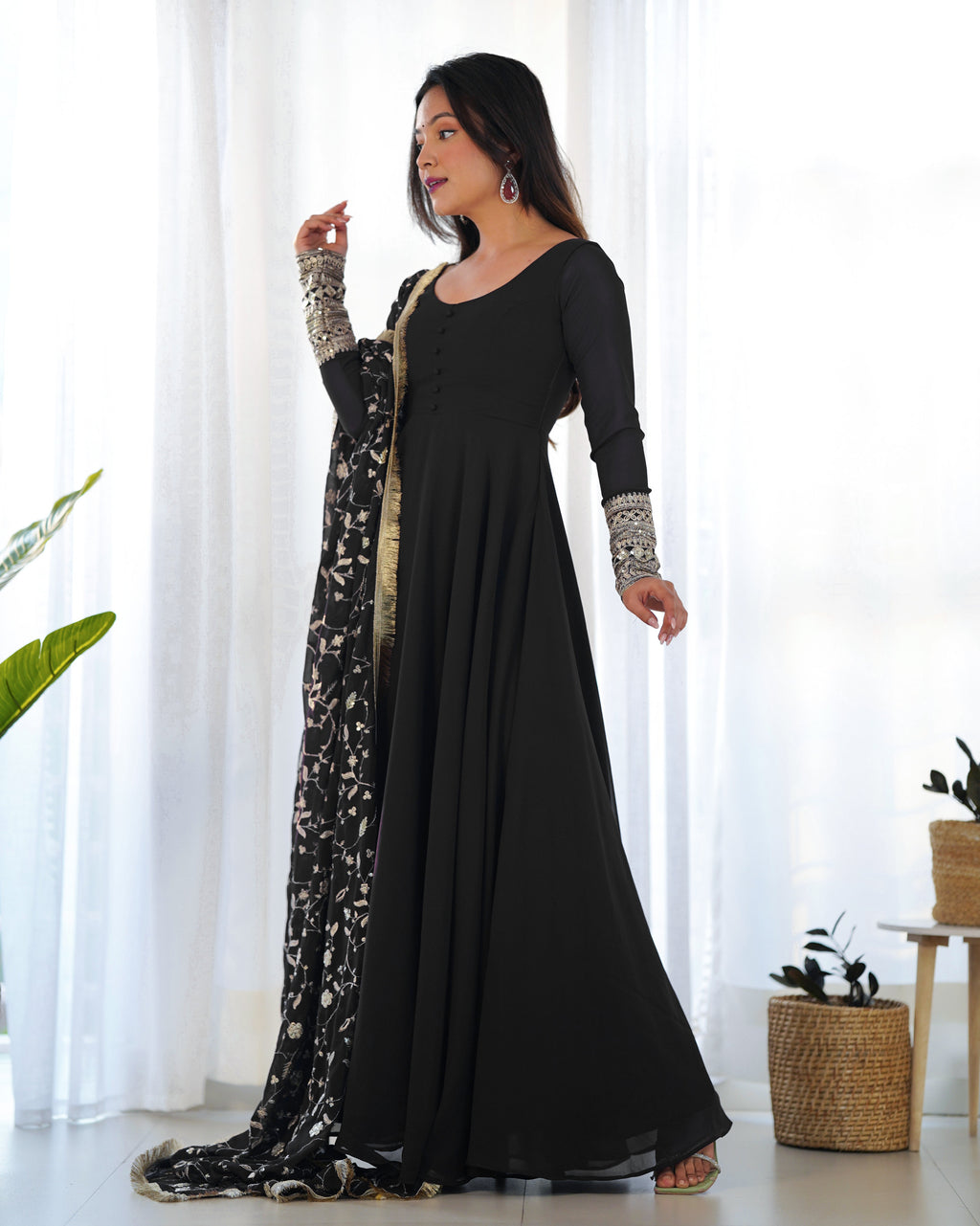 Pure Soft Fox Georgette Full Flair Gown Set With Dupatta & Pant
