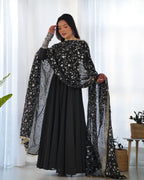 Pure Soft Fox Georgette Full Flair Gown Set With Dupatta & Pant