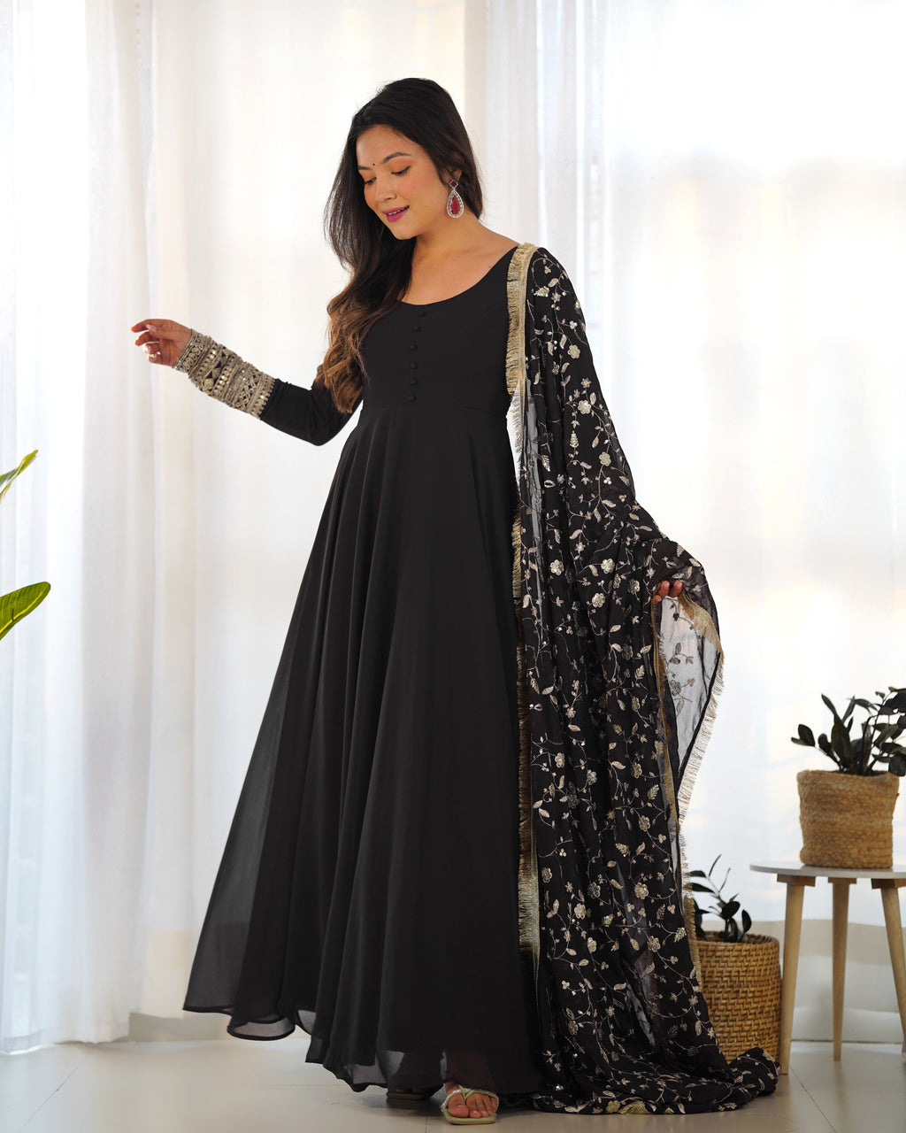 Pure Soft Fox Georgette Full Flair Gown Set With Dupatta & Pant