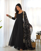 Pure Soft Fox Georgette Full Flair Gown Set With Dupatta & Pant
