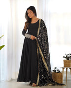 Pure Soft Fox Georgette Full Flair Gown Set With Dupatta & Pant