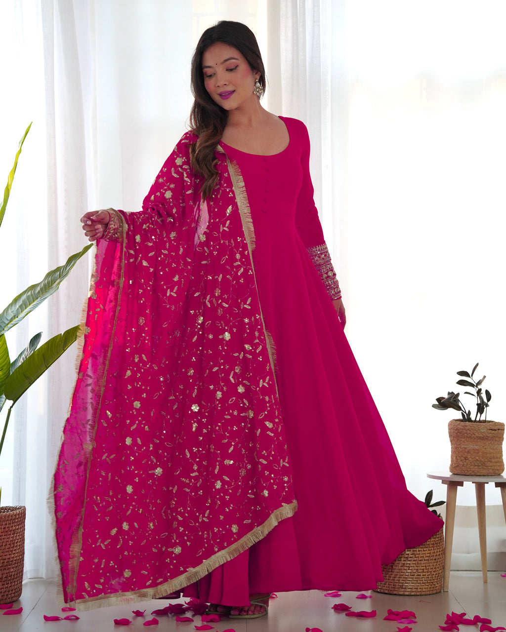 Pure Soft Fox Georgette Full Flair Gown Set With Dupatta & Pant