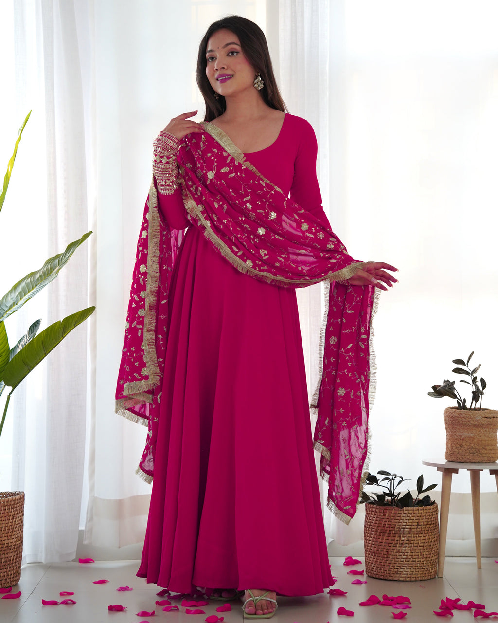 Pure Soft Fox Georgette Full Flair Gown Set With Dupatta & Pant