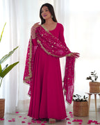 Pure Soft Fox Georgette Full Flair Gown Set With Dupatta & Pant