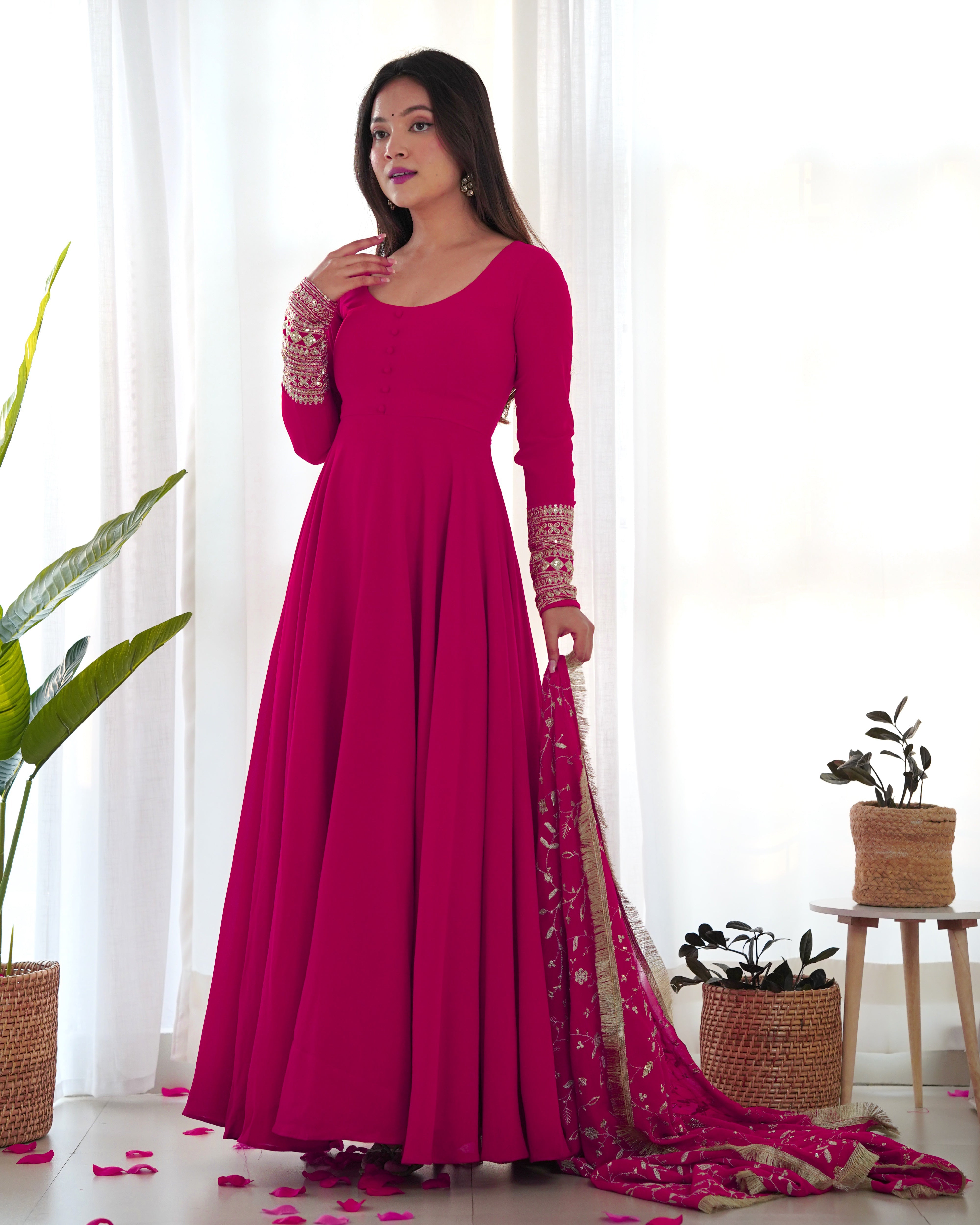 Pure Soft Fox Georgette Full Flair Gown Set With Dupatta & Pant