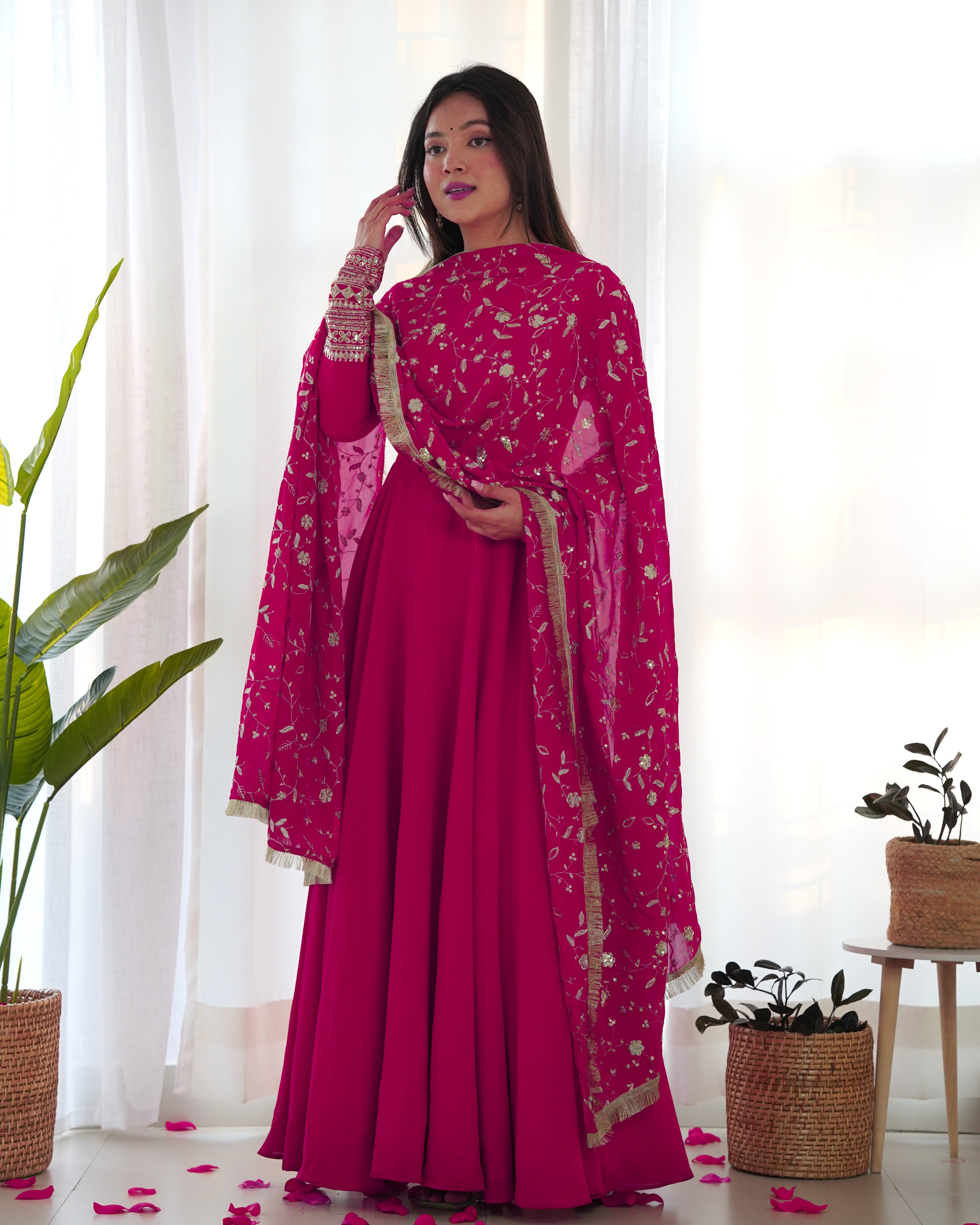 Pure Soft Fox Georgette Full Flair Gown Set With Dupatta & Pant