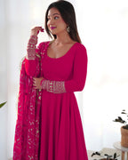 Pure Soft Fox Georgette Full Flair Gown Set With Dupatta & Pant