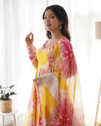 Pure Soft Organza Anarkali Suit Set With Huge Flair, Dupatta & Pant