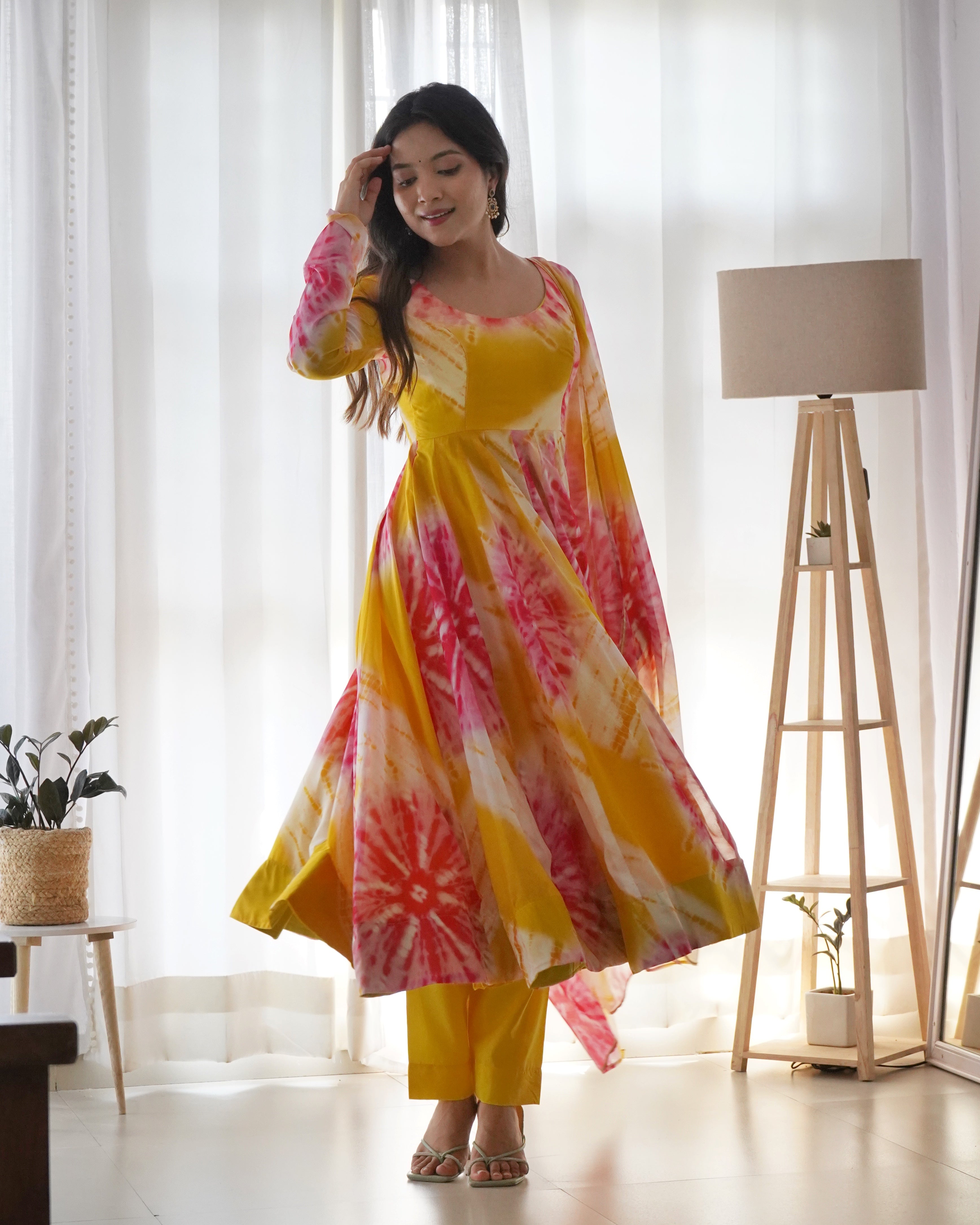 Pure Soft Organza Anarkali Suit Set With Huge Flair, Dupatta & Pant