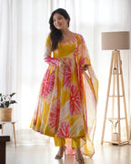 Pure Soft Organza Anarkali Suit Set With Huge Flair, Dupatta & Pant