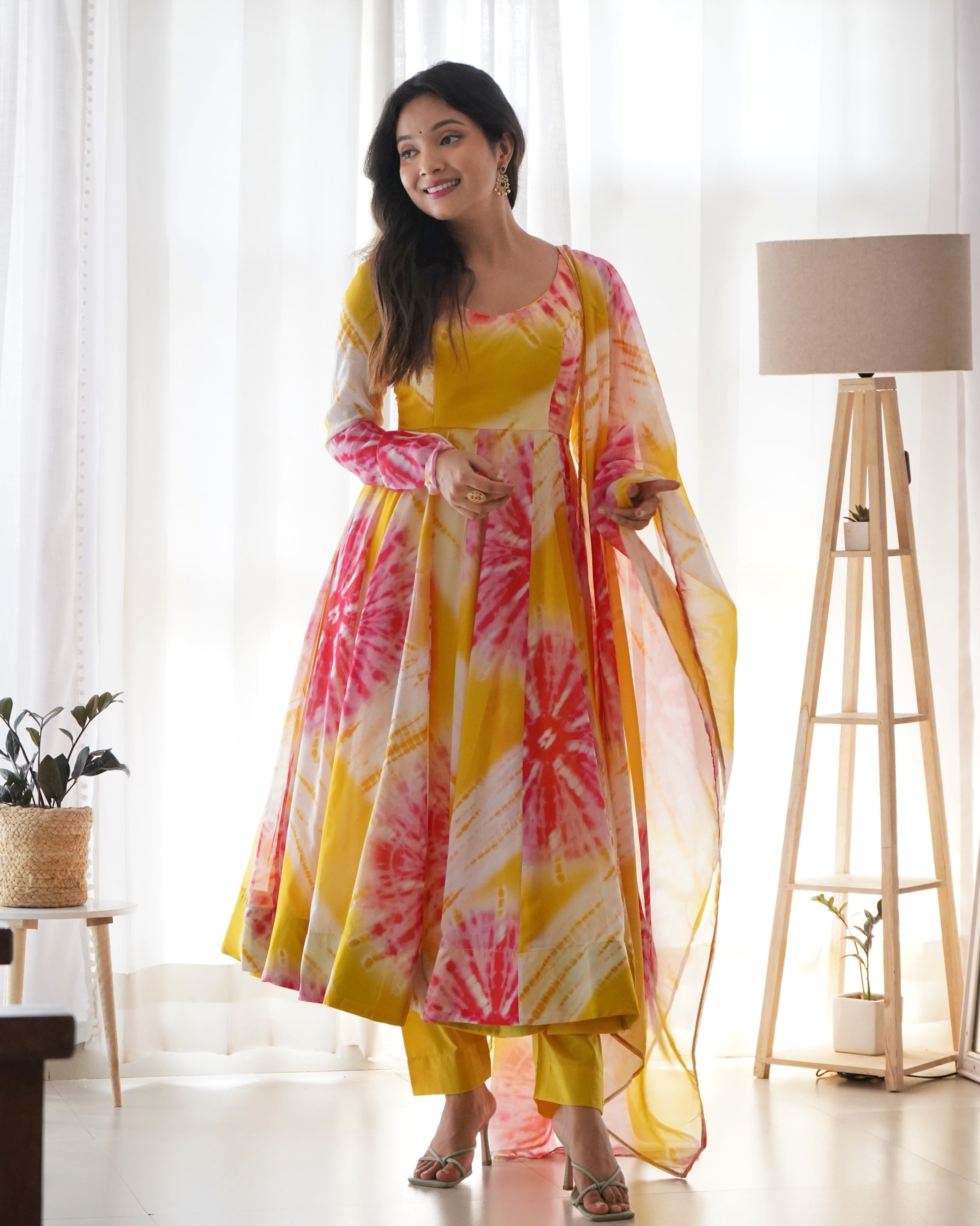 Pure Soft Organza Anarkali Suit Set With Huge Flair, Dupatta & Pant