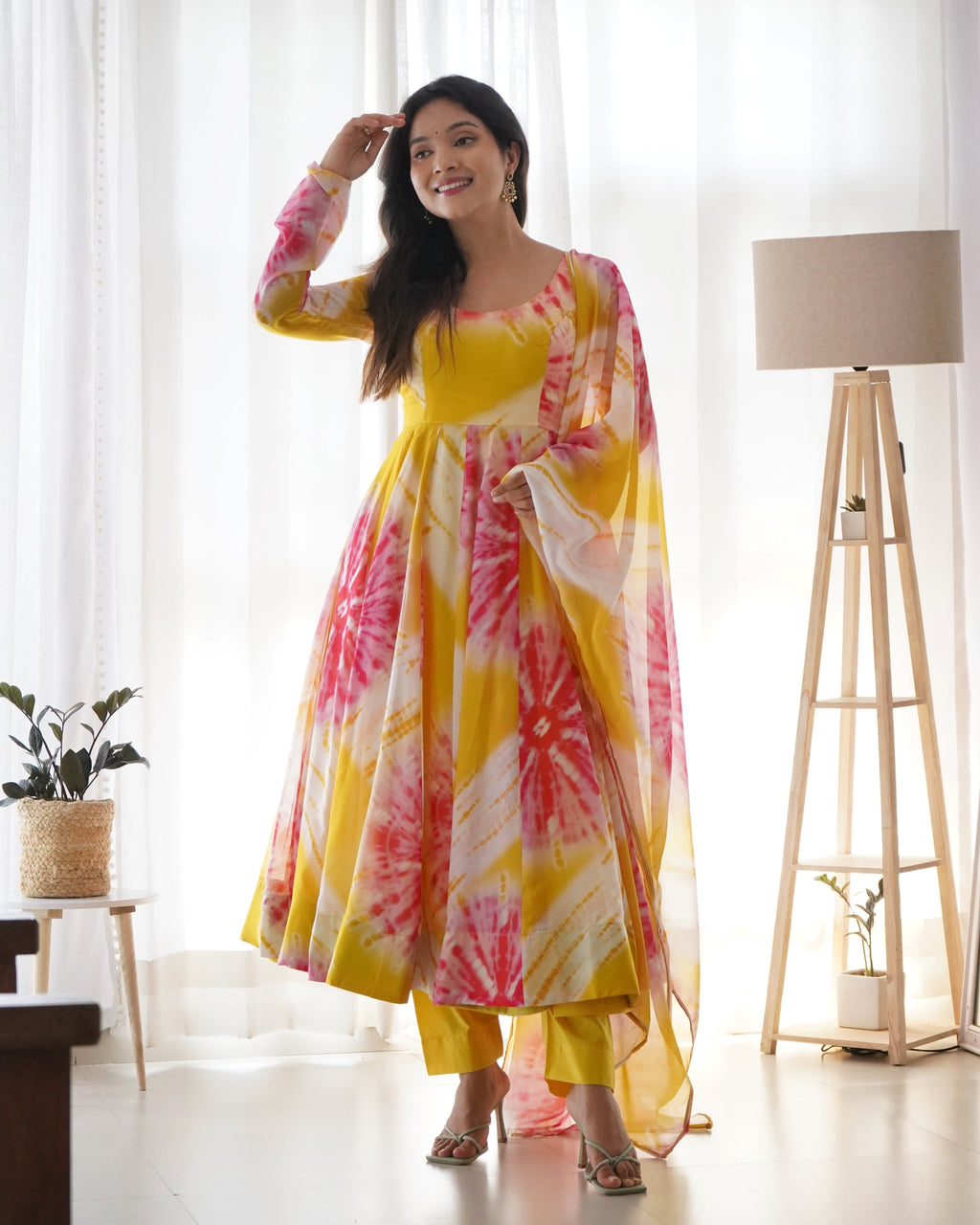 Pure Soft Organza Anarkali Suit Set With Huge Flair, Dupatta & Pant