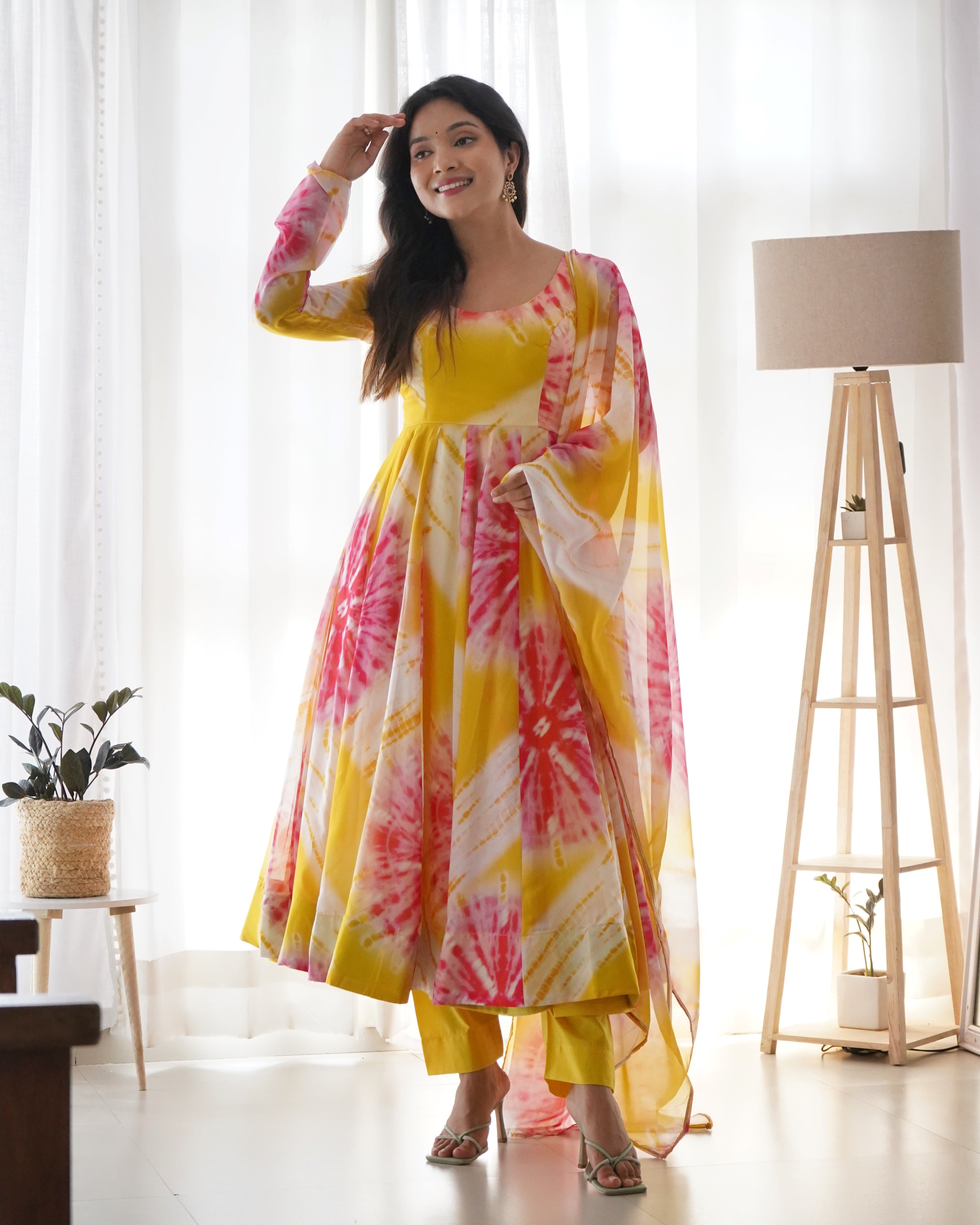 Pure Soft Organza Anarkali Suit Set With Huge Flair, Dupatta & Pant