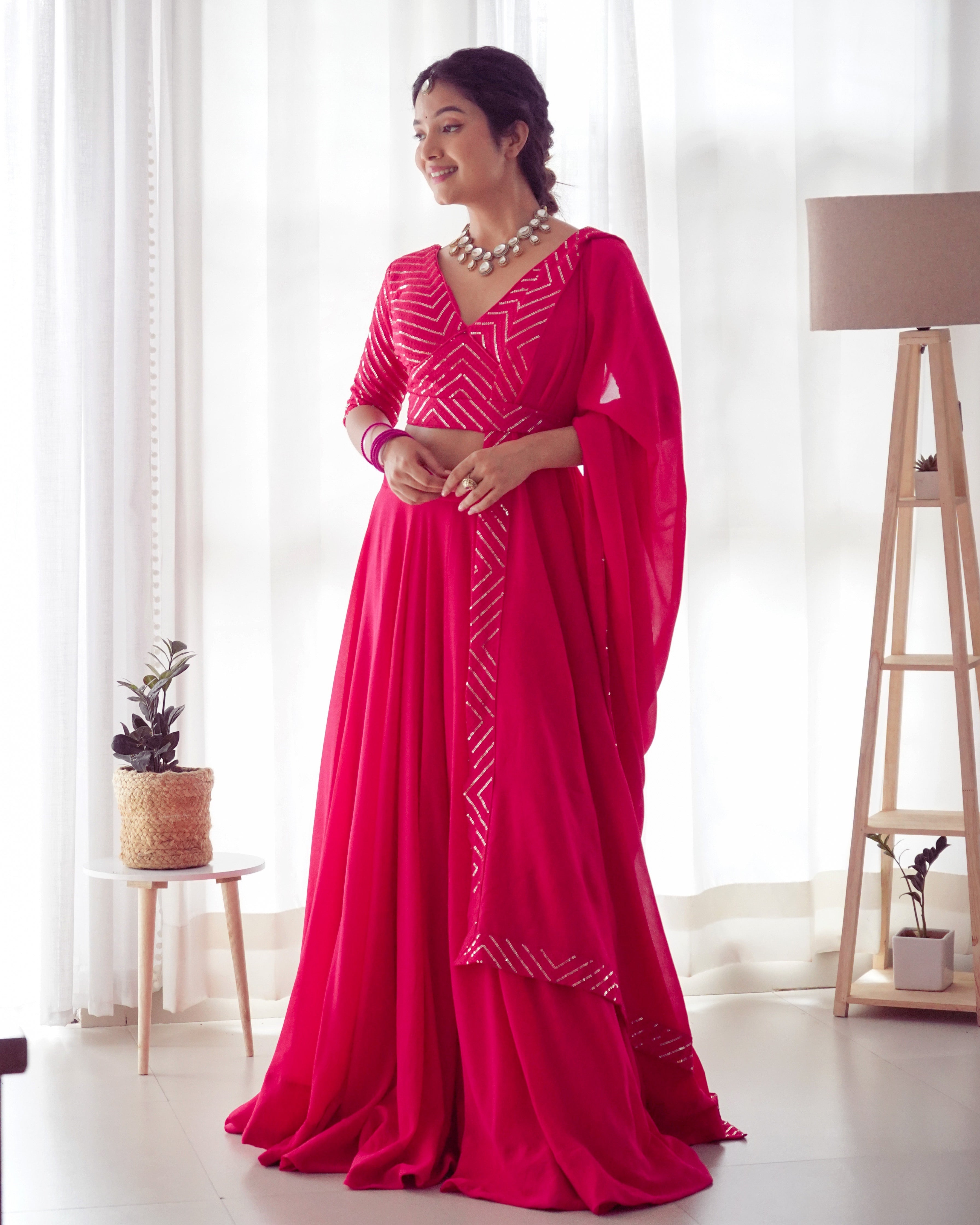 Pure Soft Fox Georgette Fabric Lehenga Set With Huge Flair & Dupatta