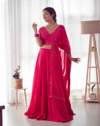 Pure Soft Fox Georgette Fabric Lehenga Set With Huge Flair & Dupatta