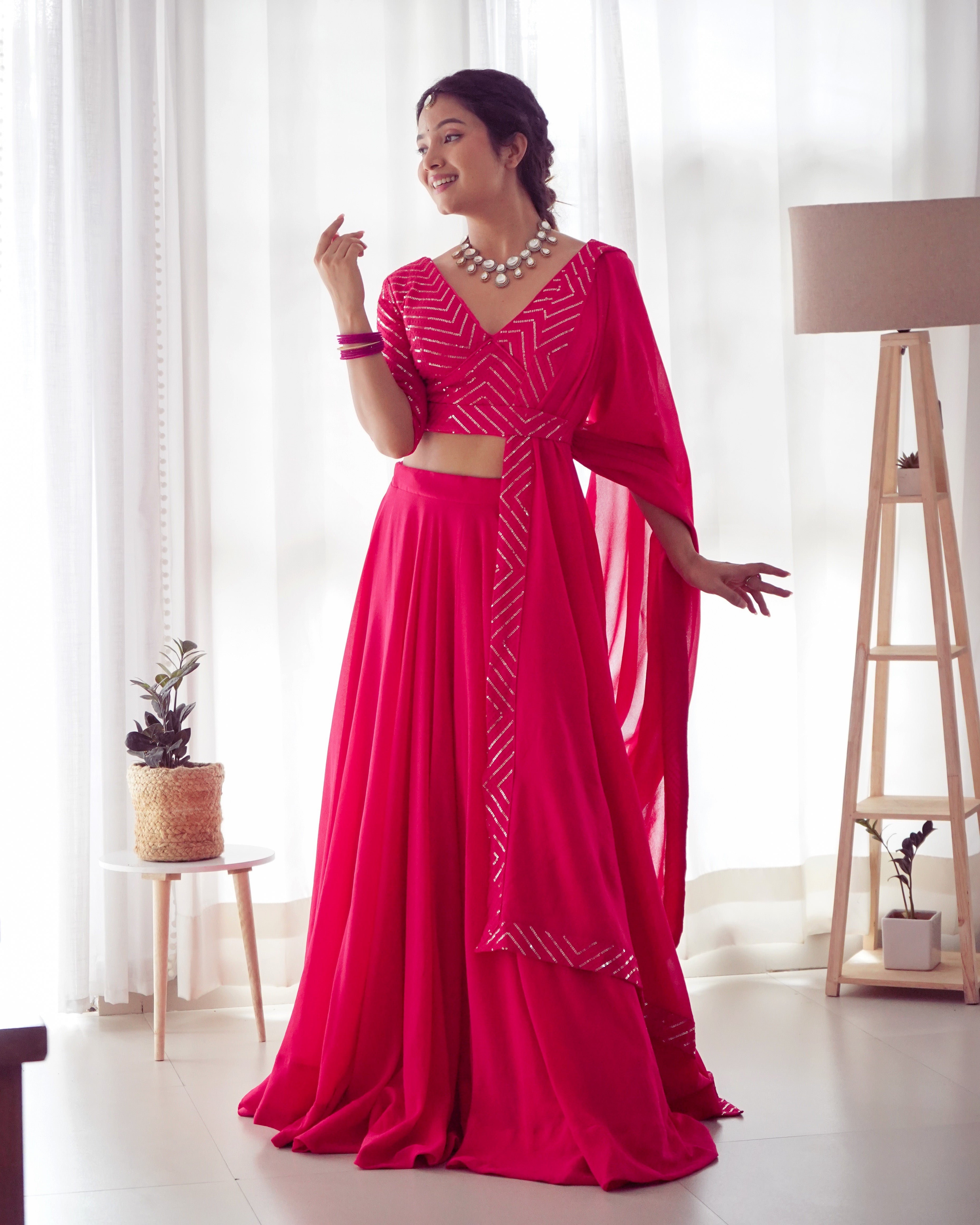 Pure Soft Fox Georgette Fabric Lehenga Set With Huge Flair & Dupatta
