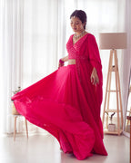 Pure Soft Fox Georgette Fabric Lehenga Set With Huge Flair & Dupatta