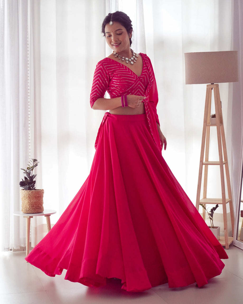 Pure Soft Fox Georgette Fabric Lehenga Set With Huge Flair & Dupatta